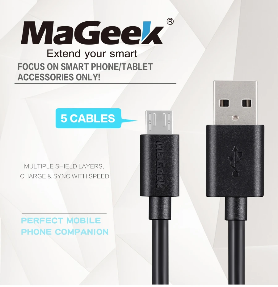 [5 قطعة] MaGeek 30 سنتيمتر/1ft x 5 قطع قصيرة المصغّر usb كابل عالية السرعة شاحن المحمول كابلات الهاتف لسامسونج HTC Xiaomi