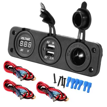 

Car Charger Motorcycle Plug Dual USB Adaptor+12V Cigarette Lighter Socket Blue LED +Digital Voltmeter Mobile Phone