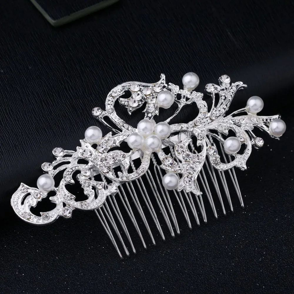 

Wedding Elegant Five-Petal Crystal Hair Ornaments Flashing Crystal Pearl Bride Hair Comb Bridal Hair Accessories Jewelry