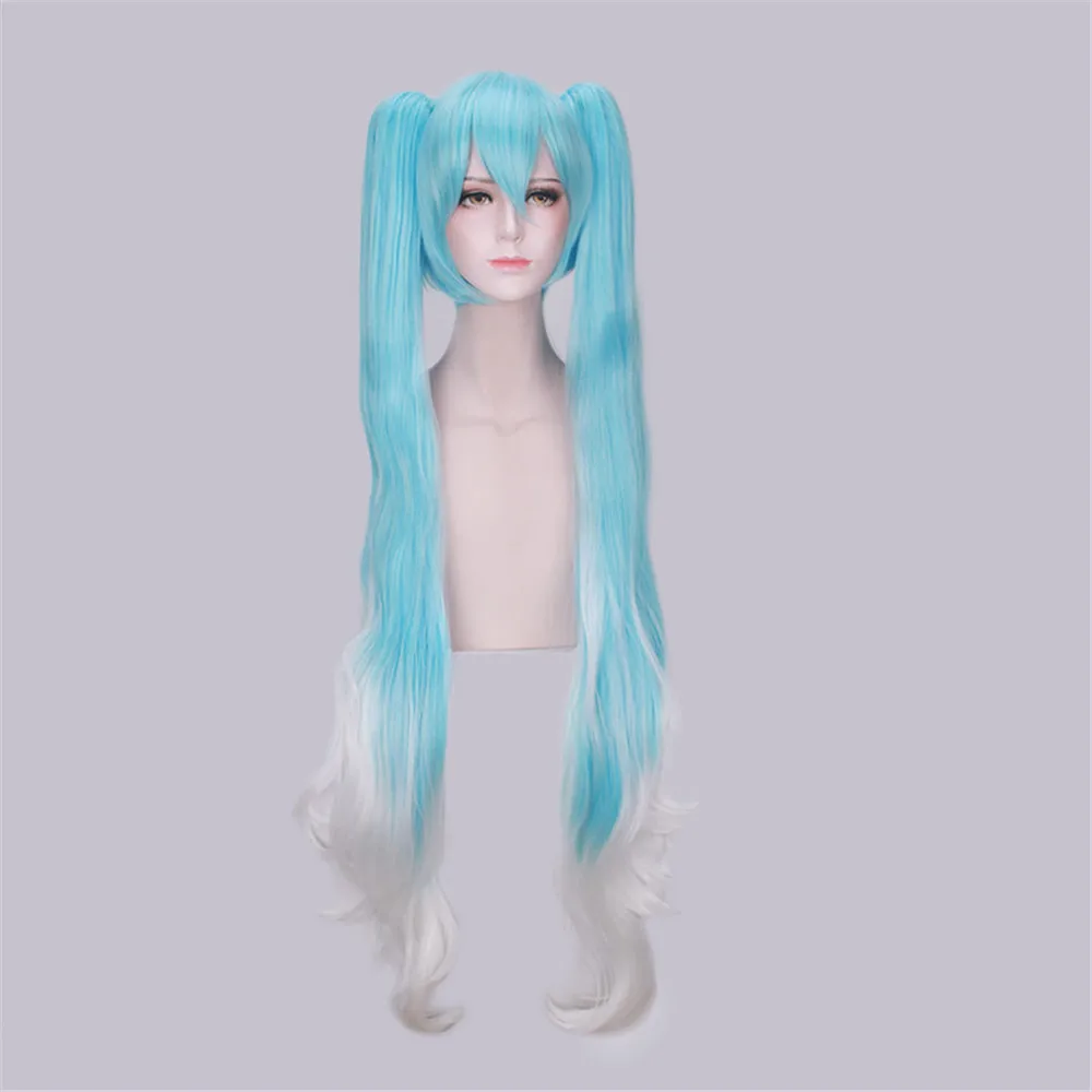 Снежный Мику косплей парик Вокалоид Хацунэ Мику 120 см длинные косички светильник синий синтетические волосы для взрослых