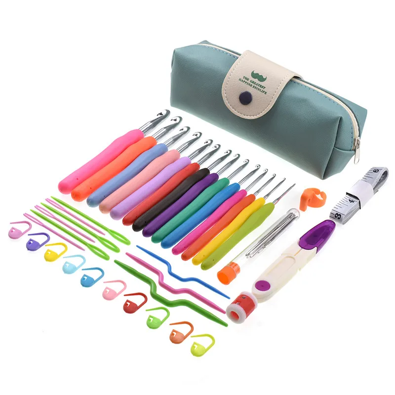 New Crochet Hook Set 14pcs 2.0-10.0mm Ergonomic Crochet Hooks Scissors Sewing Accessories Yarn Weave Knitting Needles With Case  (9)