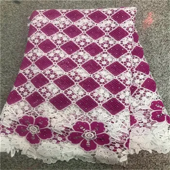 

2019 African Swiss Voile Lace High Quality African Guipure Lace Fabric With Stones Embroidered Lace Fabric For Party 5 yards/lot