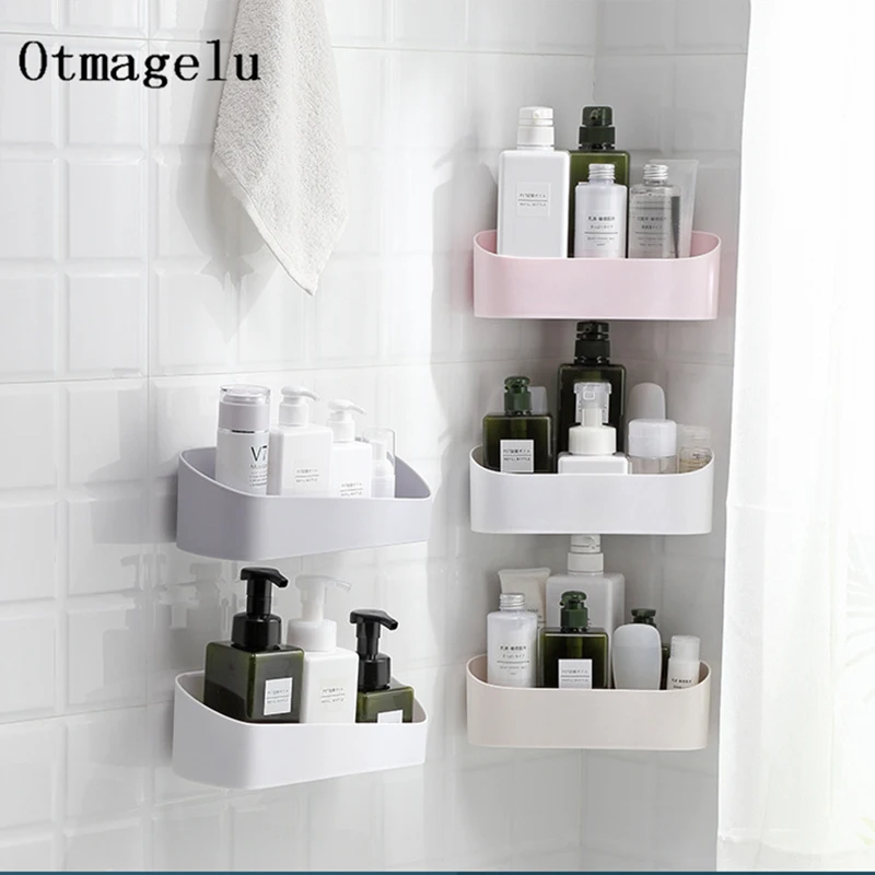 Bathroom Storage Rack Shower Shelf Plastic Home Decoration Free Punching Wall mount Organizer Kitchen Bathroom Accessories (2)