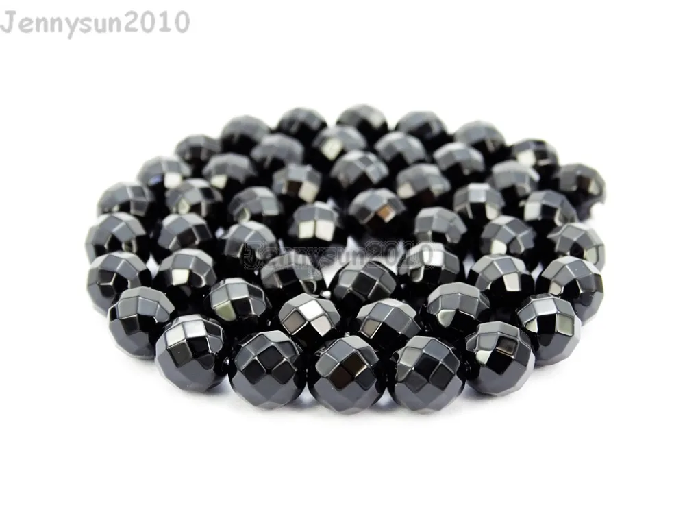 a Free Ship Natural Black Onyx & Rhinestones Spacer Loose 8mm Beads 15" ON71 