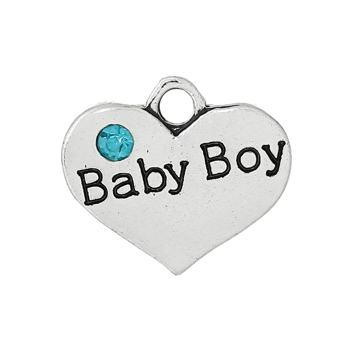 

DoreenBeads Zinc Alloy Charm Pendants Heart Antique Silver Message Pattern Carved Skyblue Rhinestone DIY Making 16mmx14mm,2 PCs