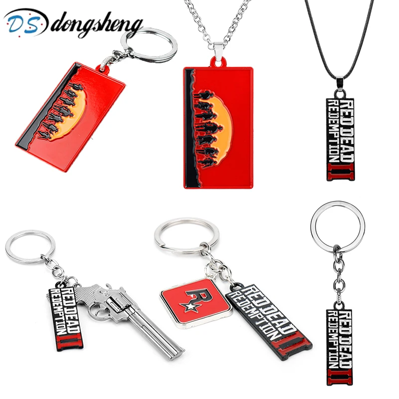 

dongsheng Game Red Dead Redemption 2 Keychain Metal Key Ring Chain 3D Gun For Men Car Women Bag Fashion Jewelry -50