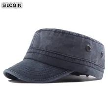 SILOQIN, регулируемый размер, мытый хлопок, мужские армейские военные шапки, мужская плоская кепка, сетчатая кепка со срезанным язычком, простая модная шапка для папы