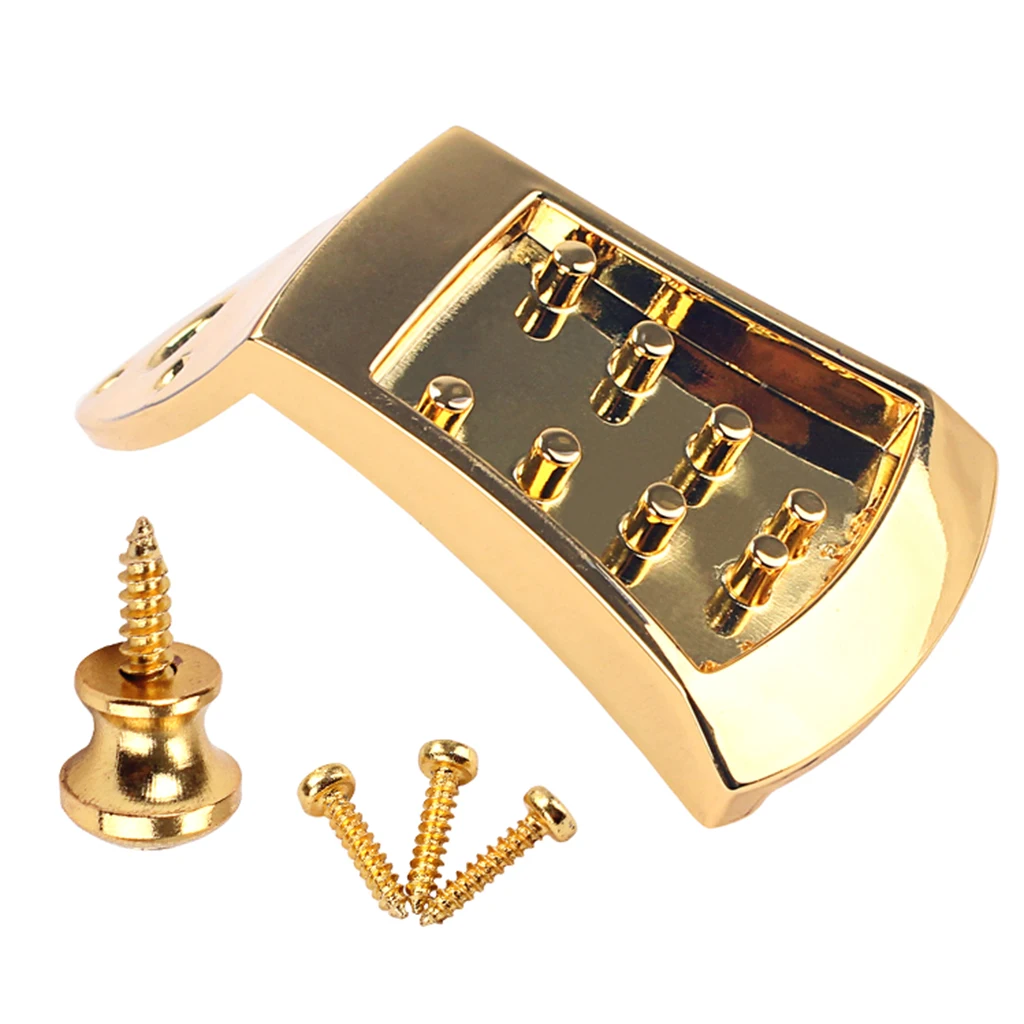 Gold Plated 8 Strings Mandolin Tailpiece With Screws Strap Buttons Parts 56x44.5x8.8mm
