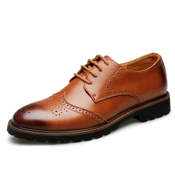 

Spring Autumn Genuine Leather Mens Brogue Shoes New Fashion Pointed Toe Lace Up Bullock Vintage Carved Men Shoes