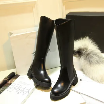 

Vangull Women Genuine Leather Boots fashion Handmade pointed toe Casual Korean thick heels boots First layer cowhide