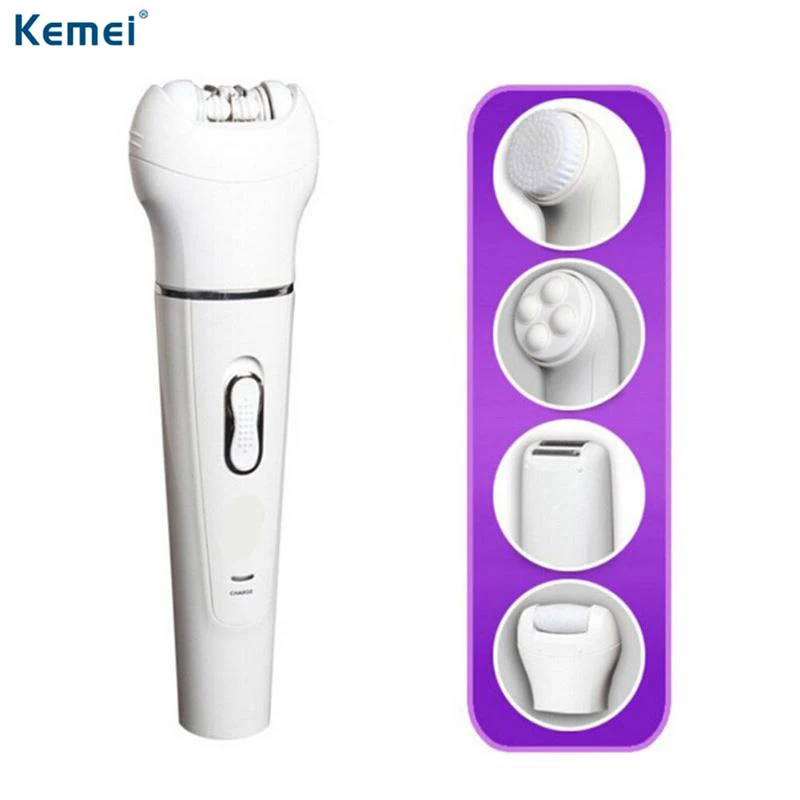

Kemei KM-2199 5 in 1 Electric Epilator Women Hair Removal Device Rechargeable Depilator Callus Remover Face Cleansing Brush