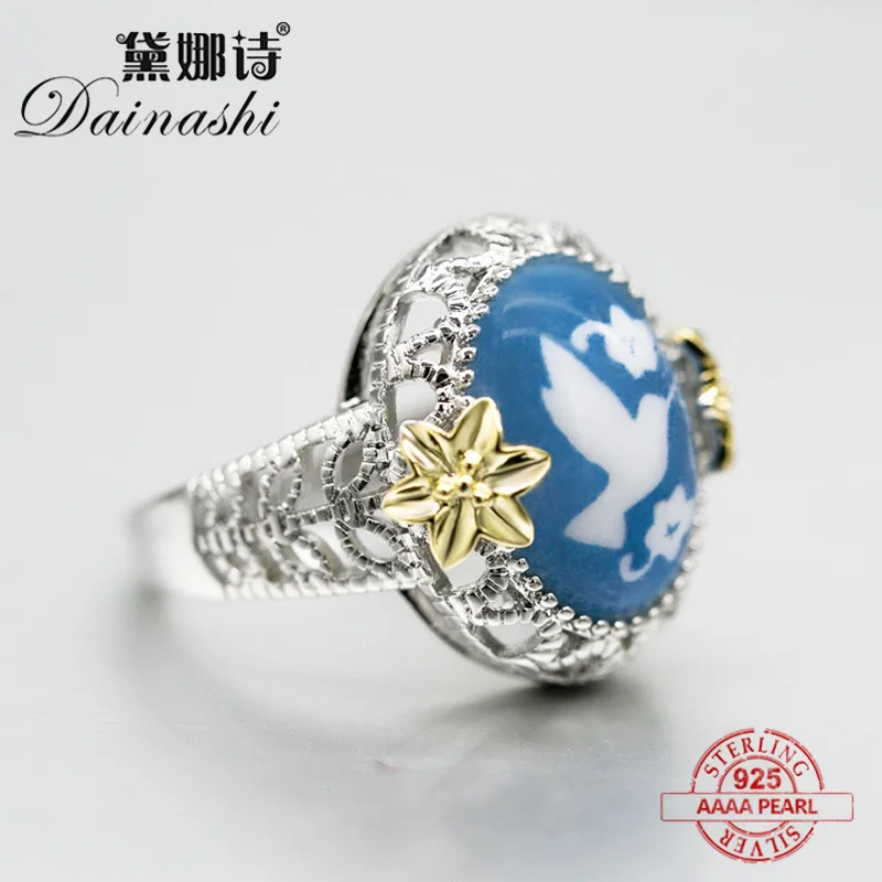 Dainashi 2019 супер голубой циркон лазерной гравировкой голубь мира Медь белый K кольца