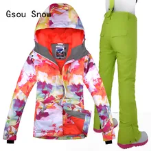 Новая женская куртка для снежного катания на лыжах Gsou+ ветрозащитные водонепроницаемые брюки спортивная одежда для отдыха на природе для катания на сноуборде супер теплый комплект