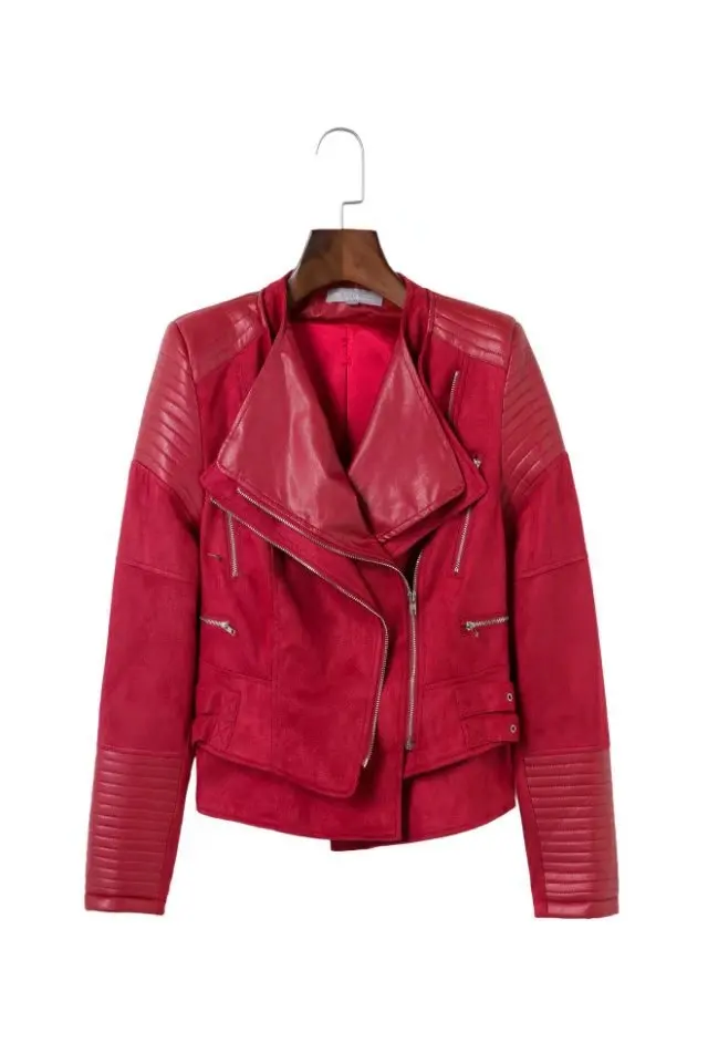 champagne Faux Manteaux Frais rouge Femmes Daim Biker Noir automne Cuir De camel Moto 2018 blanc Glissière Rouge Survêtement Mode marine Bleu Dame À Pu Vestes Fermetures Mat En Printemps gris 8nfq1H