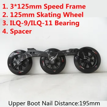 

Japy Skate Powerslide 3*125mm Speed Skating Frame With 125mm Wheels ILQ-9 Bearings 12.6" Inline Skates Basin Distance 195mm