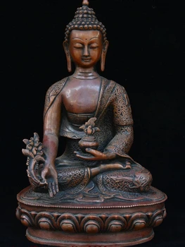 

Old Tibetan Buddhism Bronze Dragon Robe Menla Medicine Buddha medical God Statue