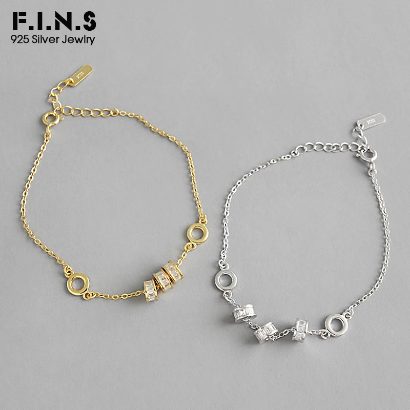 

F.I.N.S Luxury Cubic Zirconia Women's Bracelet 925 Sterling Silver Charm Bracelets for Women Golden CZ Moving Bead Bracelet