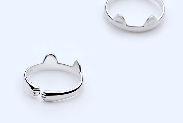 925 Sterling Silver Cat Ear Rings For Women Student Cute Sweet Personalized Adjustable Girls Fashion Creative Jewelry Ring Gift