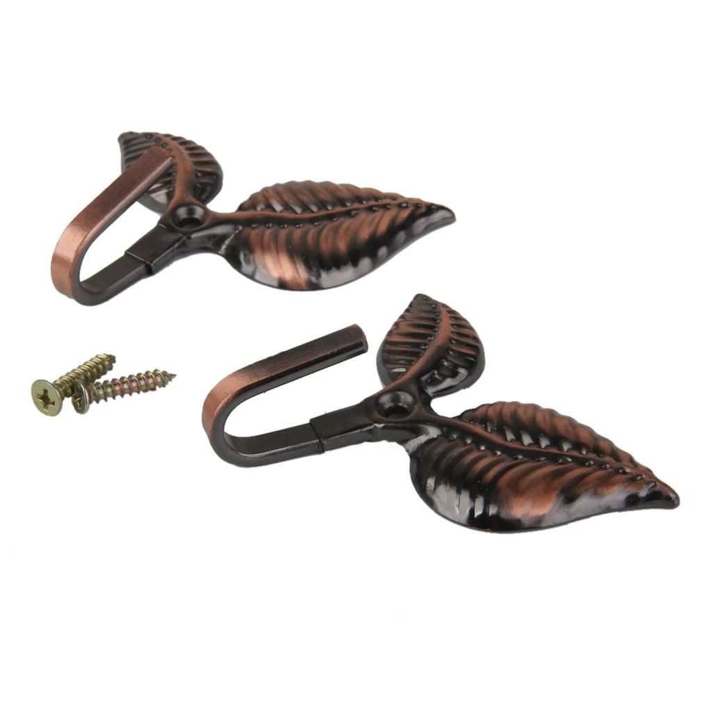 New Hot Sale 2Pcs Leaf Curtain Drapery Tiebacks Door Wall Hat Hooks Holder Hanger Bronze Curtain Tracks Accessories Home Decor
