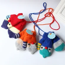 Детский вязаный эластичный толстый вязаный крючком перчатки Полный Finger варежки Мультфильм птица теплые Зимние перчатки для детей