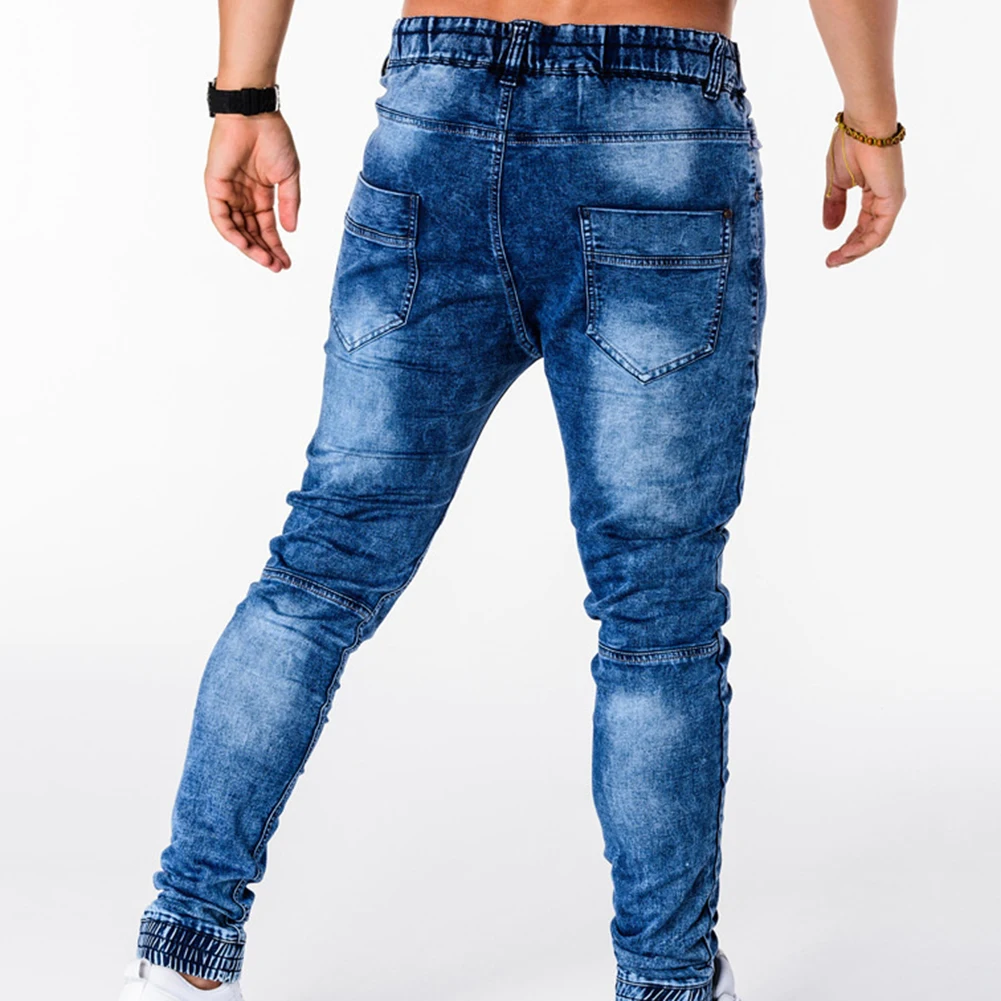 New Men Fashion High Elastic Denim Pants Winter Outdoor Drawstring Stretch Jeans