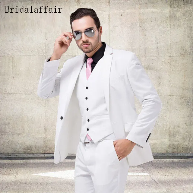 Bridalaffair черный формальный мужской костюм Slim Fit мужские s костюмы индивидуальный пошив смокинг для жениха блейзер для свадьбы Выпускной пиджак брюки с жилетом 3 шт - Цвет: white