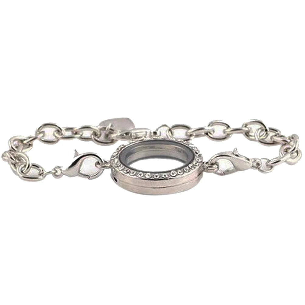 Crystal Living Memory Locket Bracelet for Floating Charms Gift (Silver)in Chain & Link