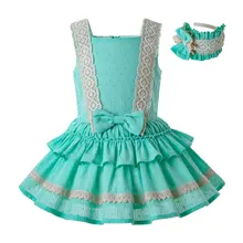 Pettigirl/платье мятно-зеленого цвета для девочек, кружевное платье принцессы для девочек с повязкой на голову, детская одежда,, G-DMGD203-36