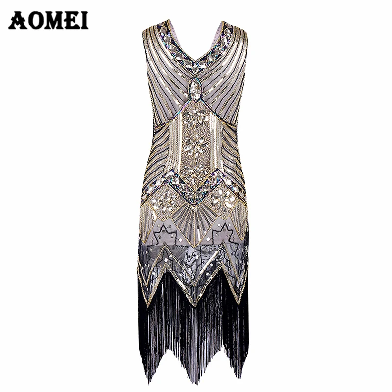

Women Dress Evening Party Tight Elegant Ladies Great Gatsby Dresses Fringe with Sequins Slim Tassel Retro Tunics Black Friday