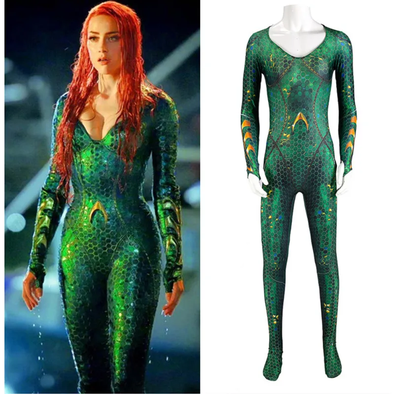 

Aquaman Mera Costume Amber Heard Queen of the Sea Mera Bodysuit Justice League DC Superhero Halloween Cosplay Zentai Jumpsuits