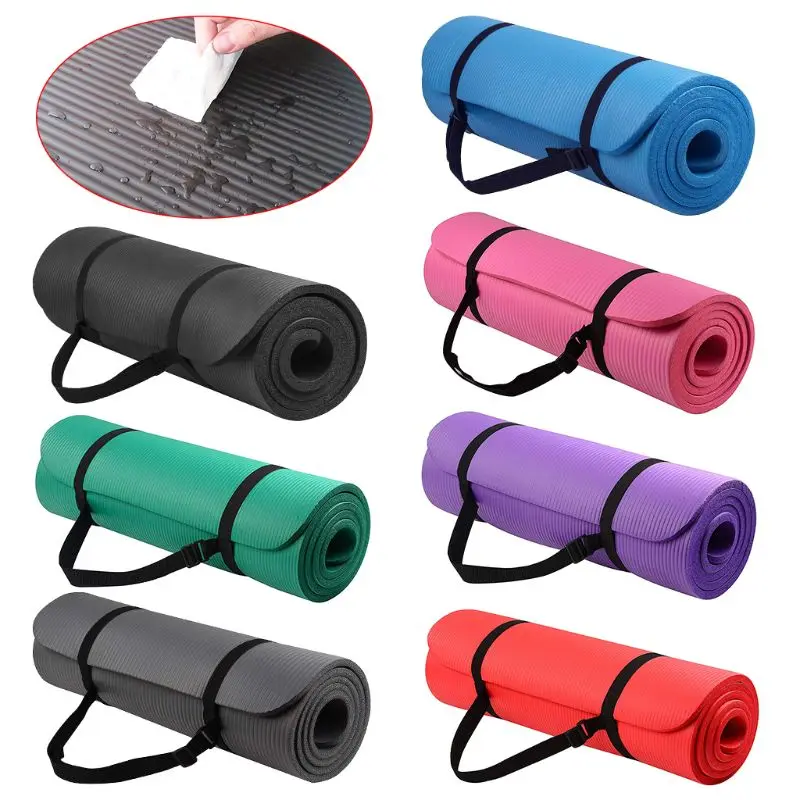 

Yoga Mat Extra Thick 1cm Pilates Cushion Non Slip Exercise Pad High Density Balance NBR Hot Yoga Supplies Indoor With Strap