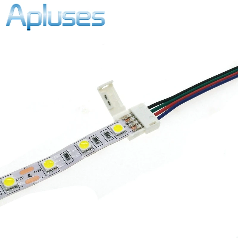

Free Shipping 10pcs/lot 10mm 4 Pin Connector LED PCB Connector Wire Adapter Accessories Two Ending For 5050 LED RGB Strip light