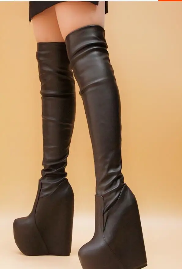 Г. Осенне-зимние женские сапоги выше колена на очень высоком каблуке 17 см