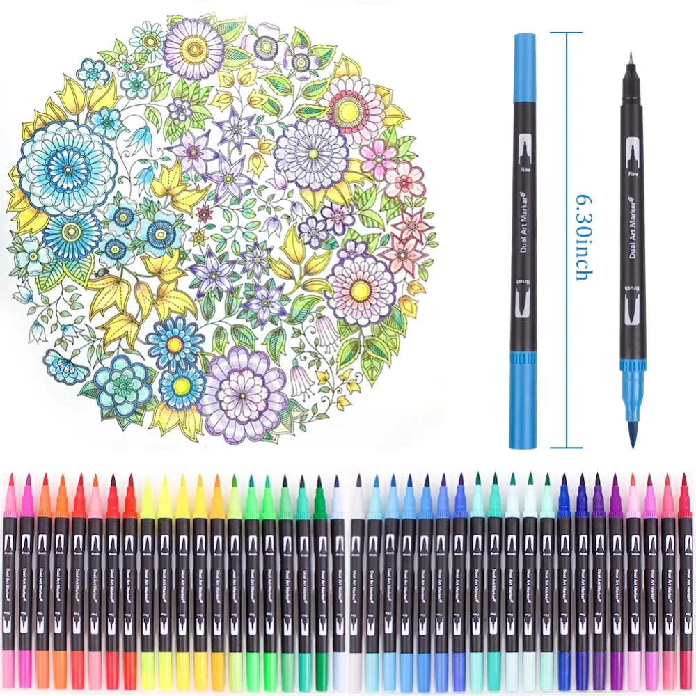 Dual Tip Art Marker Pens,Fine 0.4 Fine Tip Markers& Brush Highlighter Pen Set,for Kid n Adults Bullet Journal Coloring Books