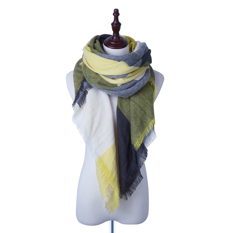 WISH CLUB Модный зимний шарф для девочек, Женский брендовый кашемировый шарф, Женский клетчатый платок, женские шарфы, треугольное одеяло - Цвет: B