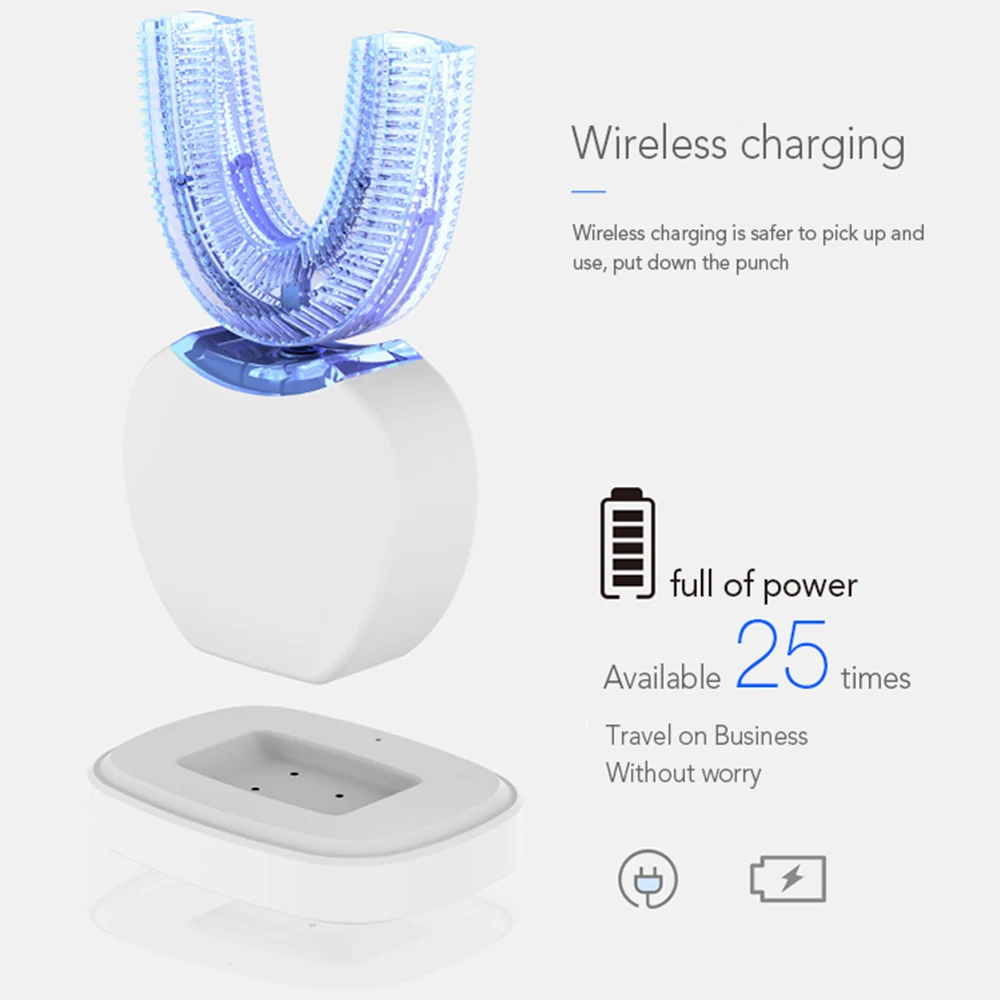 Intelligent Automatic Sonic Electric Toothbrush 360 Degrees Silicone U Type Head USB Rechargeable Adults 4 Mode Timer Blue Light Intelligent Automatic Sonic Electric Toothbrush 360 Degrees Silicone U Type Head USB Rechargeable Adults 4 Mode Timer Blue Light