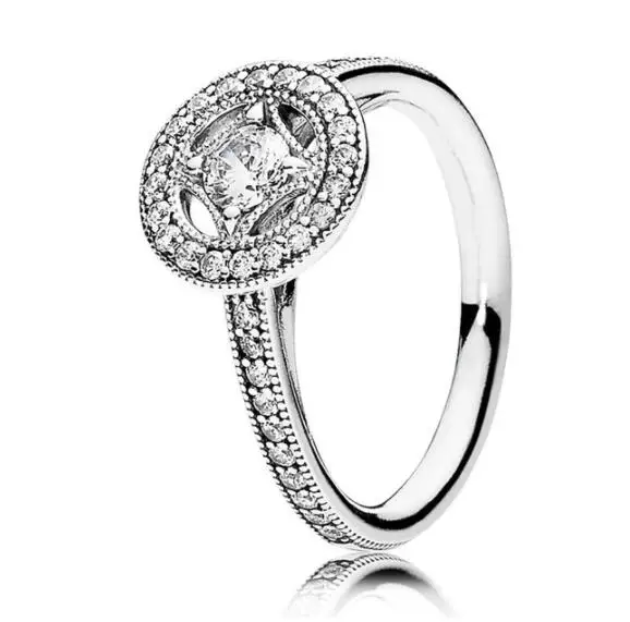 

Authentic 925 Sterling Silver Pandora Ring Vintage Allure Clear Cz Ring Stack For Women Wedding Gift Fine Europe Jewelry