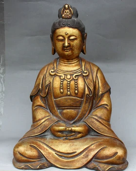 

USPS to USA S2579 15" Old Chinese Bronze 24K Gold Gilt Seat Kwan-yin Guan Yin Boddhisattva Statue