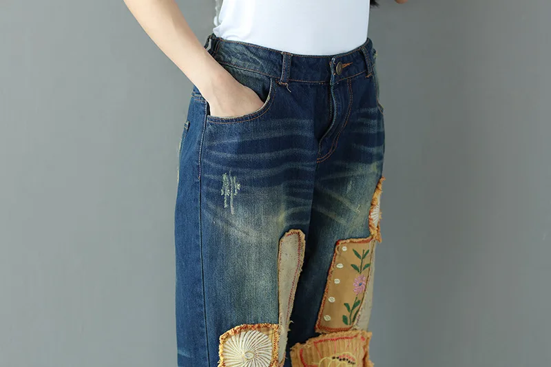 Модные женские джинсовые штаны-шаровары с эластичной резинкой на талии, большие размеры