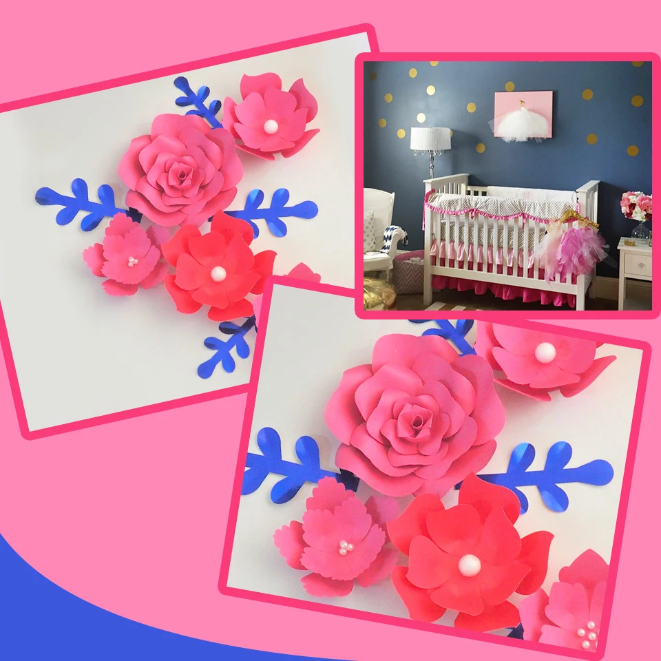 

Handmade Rose Easy Made DIY Paper Flowers Blue Leaves Set For Nursery Wall Deco Baby Shower Girls Room Backdrop Video Tutorials