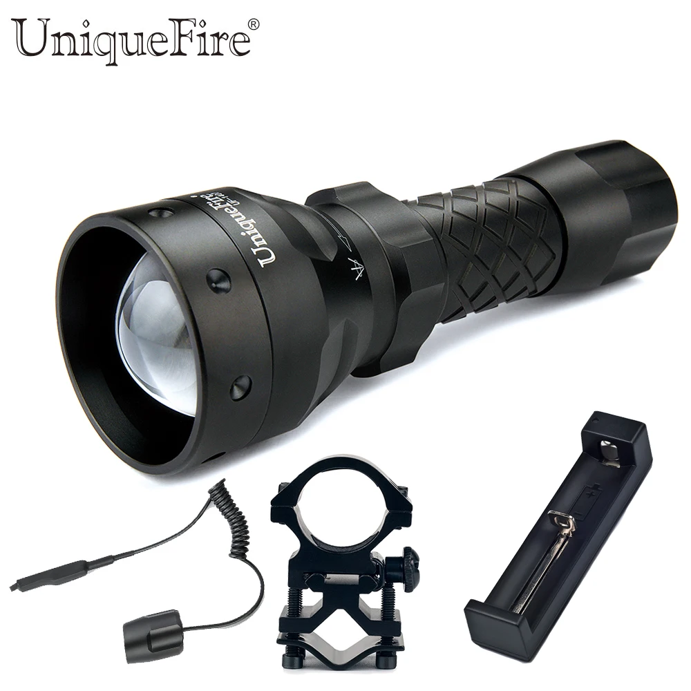 

New UniqueFire 1407 XP-E Adjustable LED Flashlight For 3.7v Rechargeable Battery+Rat Tail+Charger+Scope Mount Free Shipping