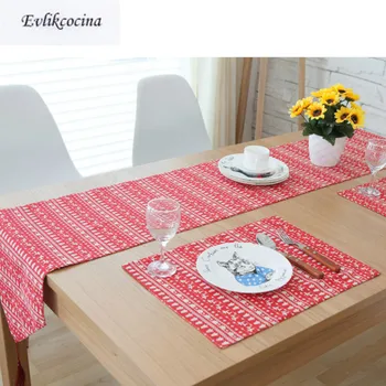 

Free Shipping Red Deer Table Runner Caminos De Mesa With Tassel Cotton Linen Corredor De Mesa Tafelloper Home Wedding Decoration