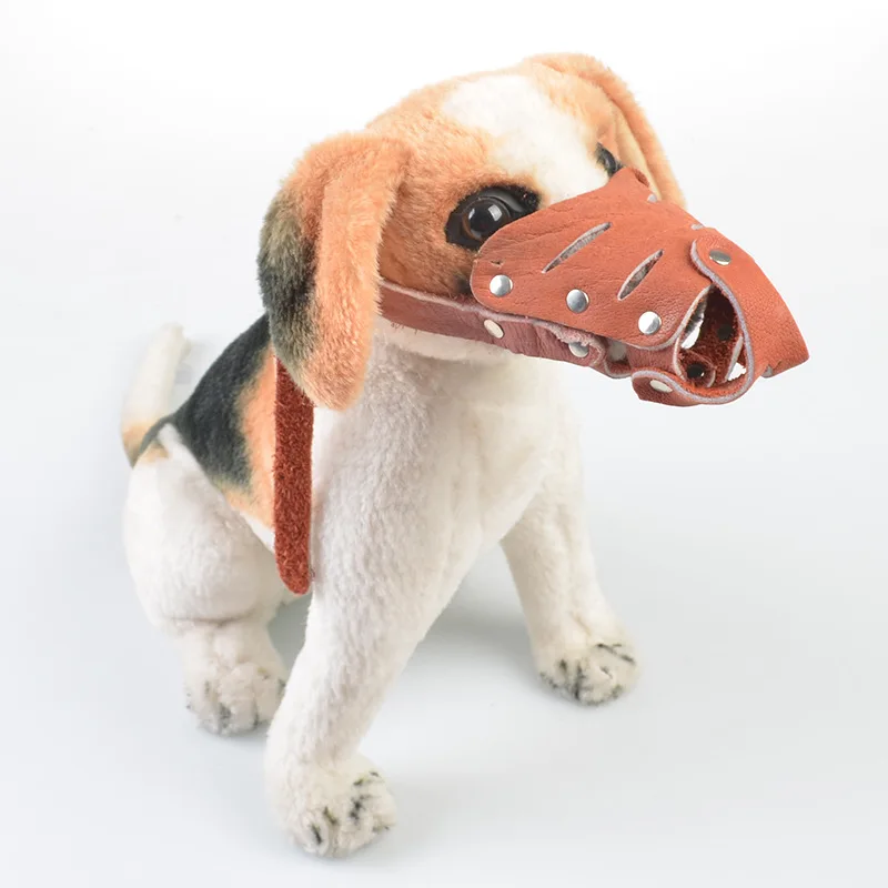Luxury Genuine Leather Small Pet Dog Mouth Cover Guard Mask Muzzle