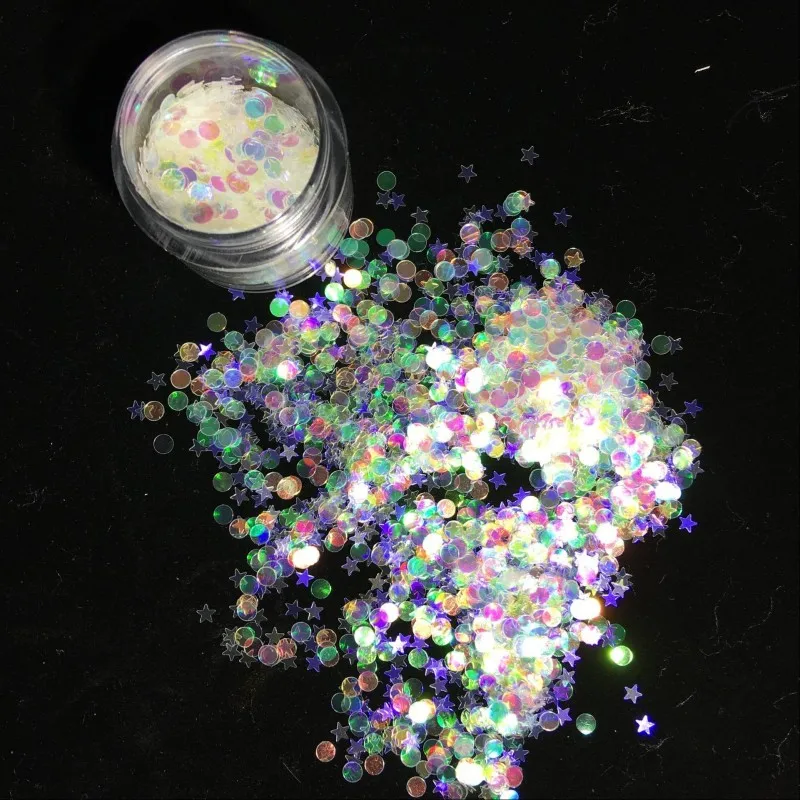 

PL39-3 Mix Nail Glitter AB Blue Color Star&Round Shape Transparent Mermaid Nail Sequins For Nail Glitter/Makeup DIY 10g