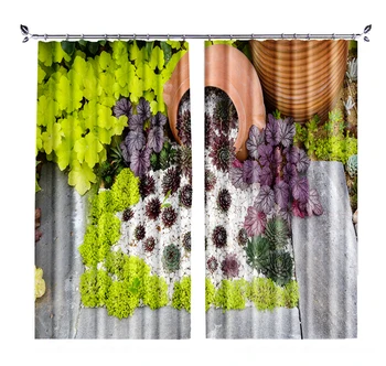 

Kitchen Curtain Green Plant print Luxury 3D Blackout Window Curtain Drape For Living room Bedroom Hotel Office Cortinas Rideaux
