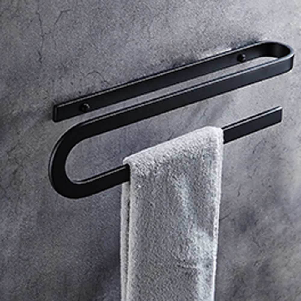 

Bathroom black towel rack S curve towel bar double pole bathroom wall hanging space aluminum towel rack wx7201802