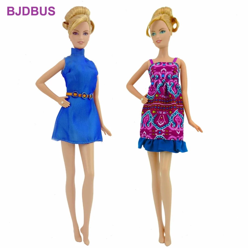 

2 Pcs / Lot = High Quality 1x Elegant Short Dress Belt Outfit + 1x Exotic Mini Skirt Clothes For Barbie Doll Accessories Gifts