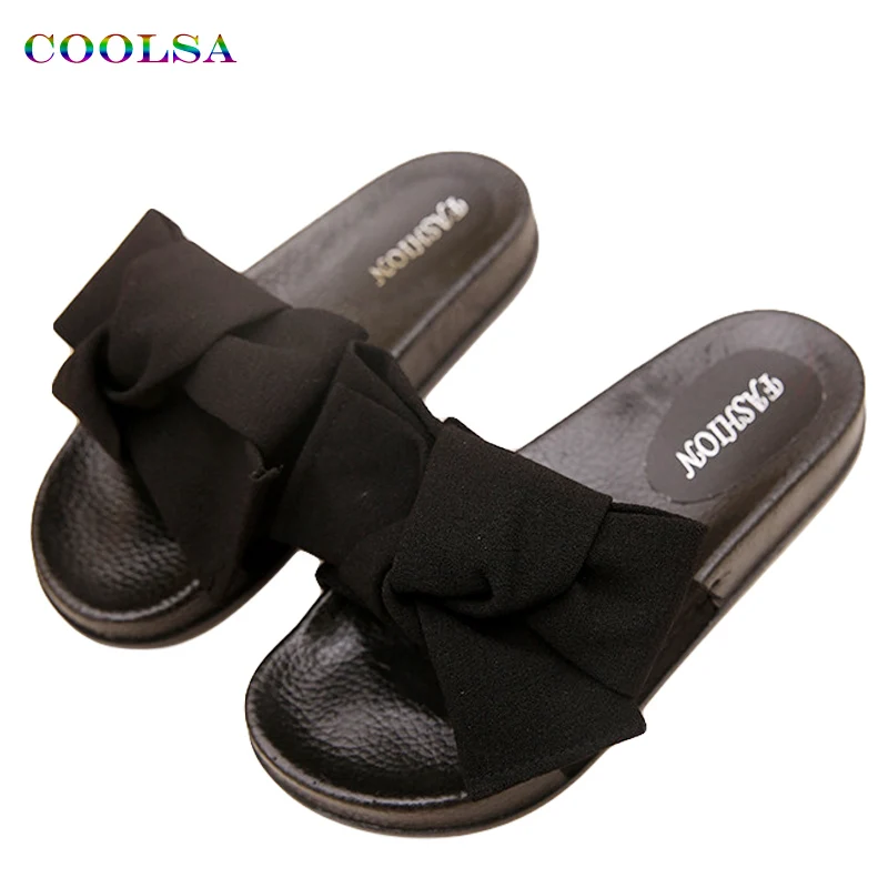 Женские шлепанцы COOLSA с бантом сланцы из конопляной ткани узлом бабочкой