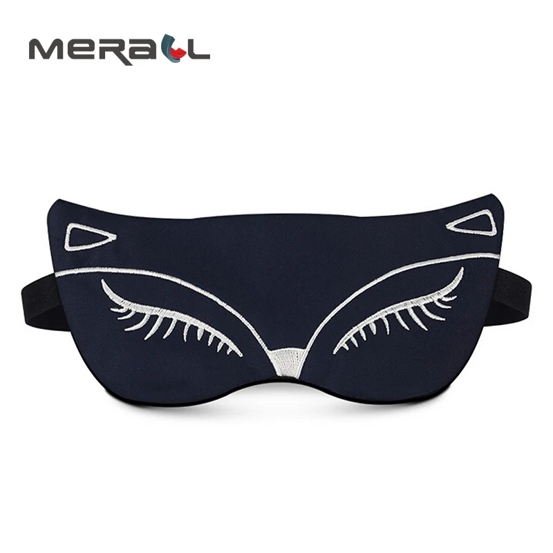 

Sleeping Eye Mask Shading Sleep Care Device Korean Cartoon Lovely Small Fox Embroidery Shape Woman Blue Imitaion Silk Eyeshield