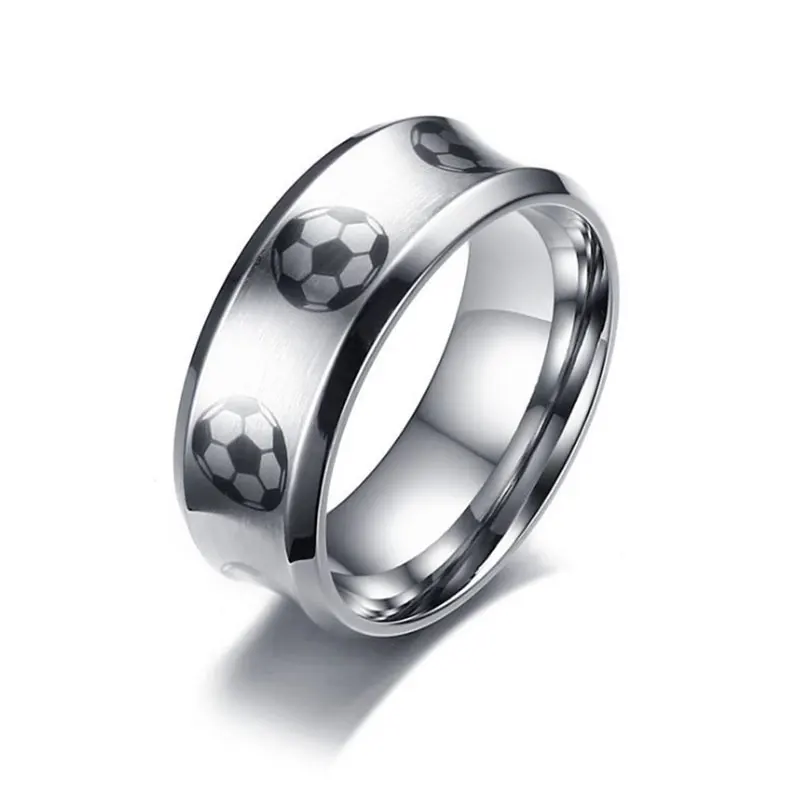 Stainless Steel Football Ring Mens Soccer Wedding Bands Ring Hippie